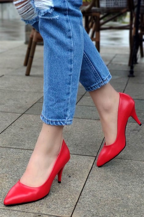 Anabelle Kadın Deri İnce Topuklu Stiletto Kırmızı