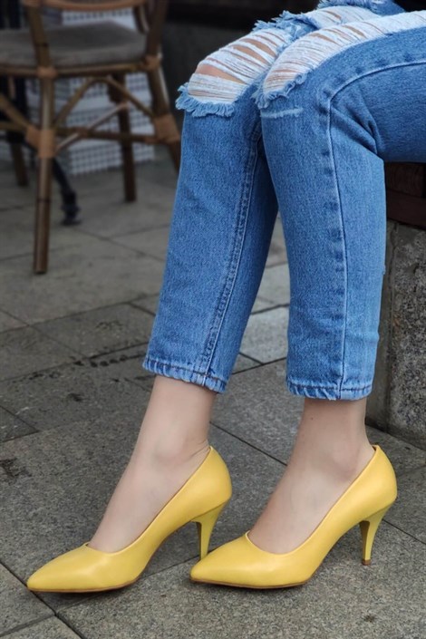 Anabelle Kadın Deri İnce Topuklu Stiletto Sarı