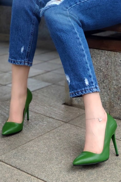 Amore Kadın Deri İnce Topuklu Stiletto-Çimen Yeşili