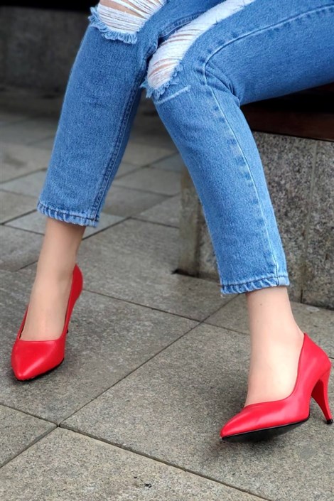 Anabelle Kadın Deri İnce Topuklu Stiletto Kırmızı