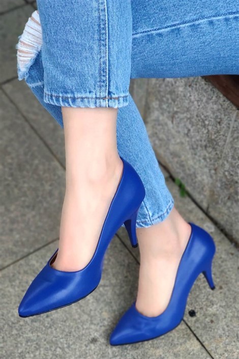 Anabelle Kadın Deri İnce Topuklu Stiletto Saks Mavi
