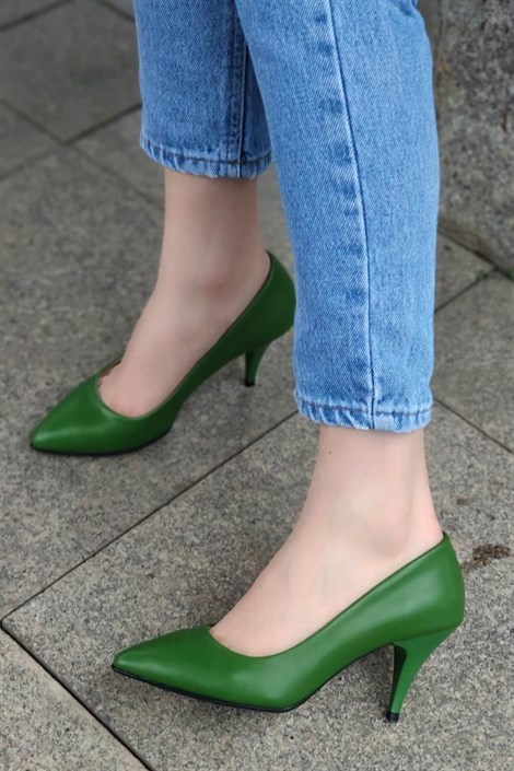 Anabelle Kadın Deri İnce Topuklu Stiletto Çimen Yeşili