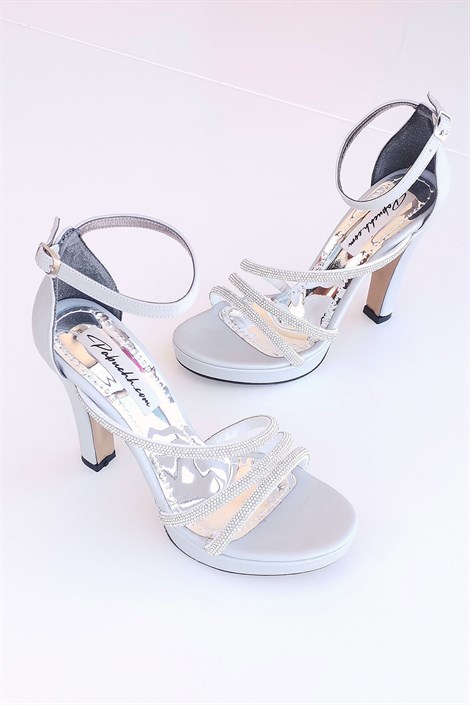 Edgar Kadın Saten Taş Detaylı Platform Ayakkabı Gümüş
