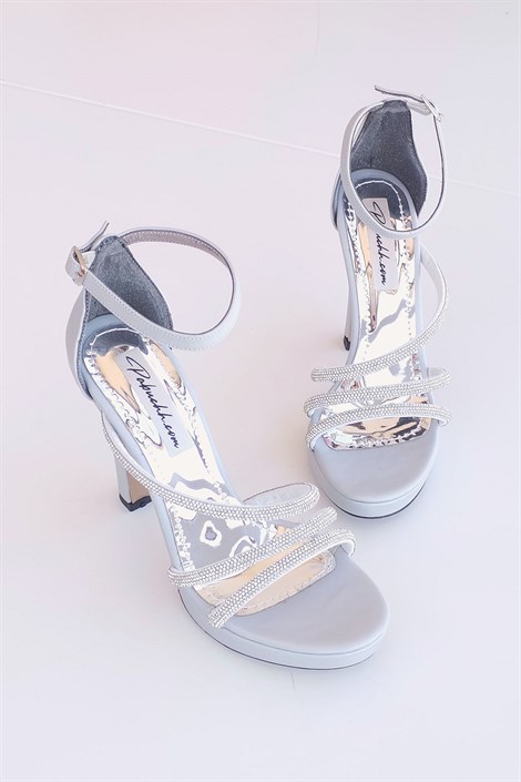 Edgar Kadın Saten Taş Detaylı Platform Ayakkabı Gümüş