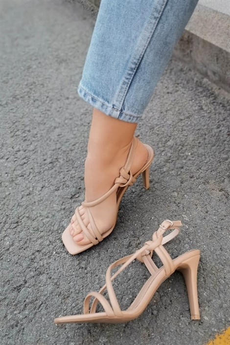 Jenny Kadın Deri İnce Bantlı İnce Topuklu Ayakkabı Nude