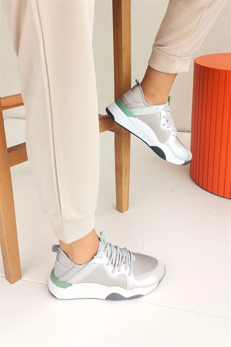 Lorenzo Kadın Dalgıç Kumaş Kalın Taban Spor Ayakkabı Gri Yeşil