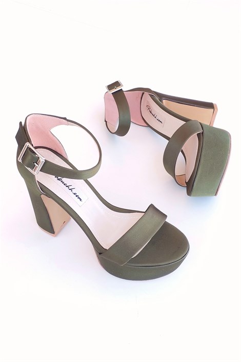 Nina Kadın Saten Tek Bantlı Platform Topuklu Ayakkabı Yeşil